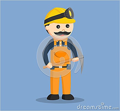 Male miner holding a pickaxe Vector Illustration