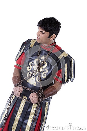 Male Model in Roman Soldier Costume Stock Photo