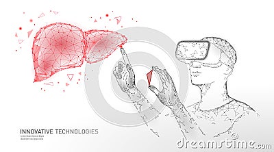 Male modern doctor operate human liver. Virtual reality assistance laser operation. 3D VR headset augmented reality Vector Illustration