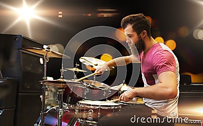 Male musician playing cymbals at music concert Stock Photo