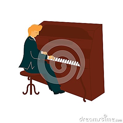 Male Musician Playing Piano, Pianist with Classical Musical Instrument Vector Illustration Vector Illustration