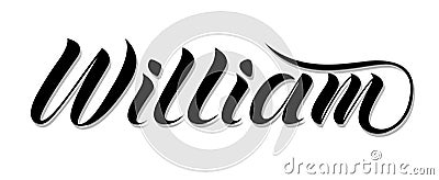 Male name `William`, hand written in modern lettering style. Stock Photo