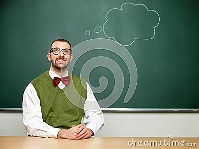 Male nerd thinking Stock Photo