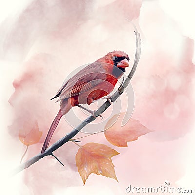 Male Northern Cardinal watercolor Stock Photo