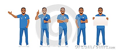 Male nurse character set Vector Illustration