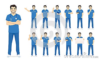 Male nurse character set Vector Illustration