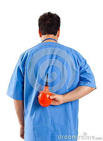 Male nurse with clyster Stock Photo