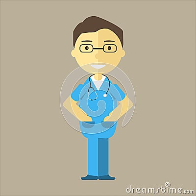 Male Nurse with Stethoscope Vector Illustration