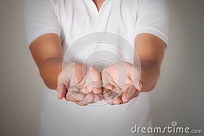 Male open hands begging Stock Photo