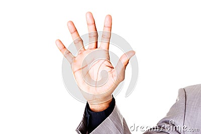 Male open hands, palms. Closeup. Stock Photo