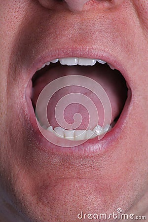 Male open mouth with teeth and tongue Stock Photo