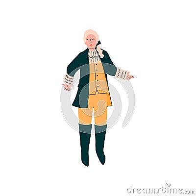 Male Opera Singer Performing On Stage, Man Giving Representation in Ancient Suit and Wig Vector Illustration Vector Illustration