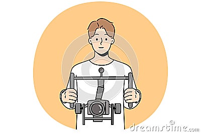 Male operator filing with camera with stabilizer Vector Illustration