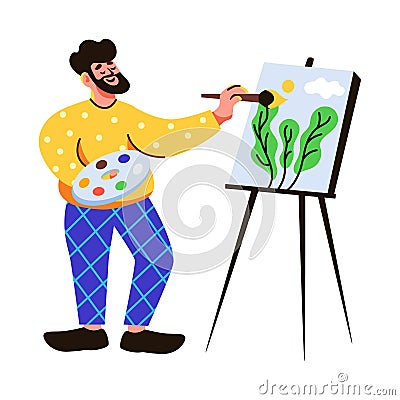 Male Painting Hobby Composition Vector Illustration