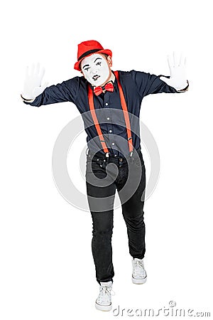 Male pantomime actor fun performing actor, pantomime, posing at the camera Stock Photo