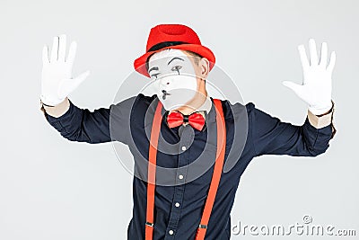 Male pantomime actor fun performing actor, pantomime, posing at Stock Photo