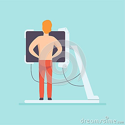 Male patient doing radiology fluorography procedure in medical office, medical treatment and healthcare concept vector Vector Illustration