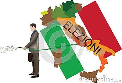 male person distributes euros for the Italian elections- Vector Illustration