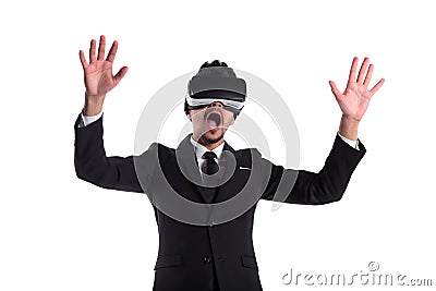 Male person in suit and virtual reality glasses Stock Photo