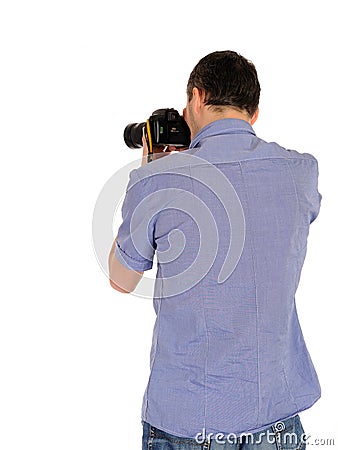 Male photographer from back taking picture Stock Photo