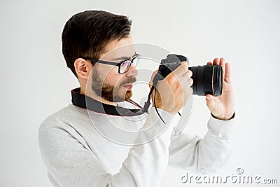 Male photographer with camera Stock Photo