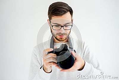 Male photographer with camera Stock Photo