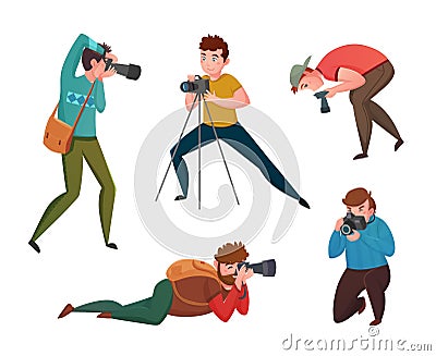 Male Photographer In Different Poses Vector Illustration