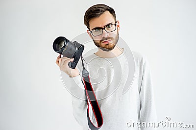 Male photographer with dslr Stock Photo