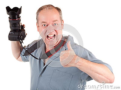 Male Photographer had a Successful Photo Shoot Stock Photo