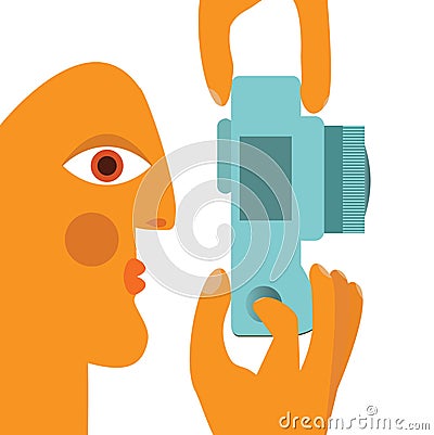 Male photographer make photo Vector Illustration