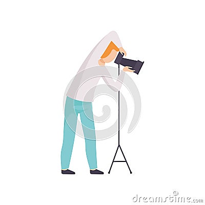 Male Photographer Taking Photo Using Professional Equipment, Cameraman Character Making Picture Vector Illustration Vector Illustration