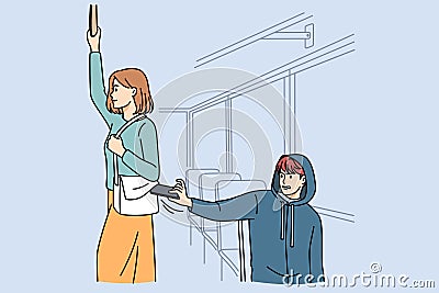 Pickpocket steal wallet from female bag Vector Illustration