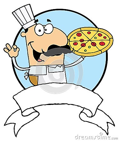 Male pizza chef with his perfect pie Vector Illustration