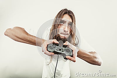 Male player focus on play games Stock Photo