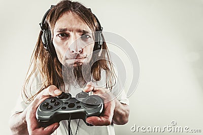 Male player focus on play games Stock Photo