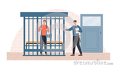 Male police officer is talking to a prisoner Cartoon Illustration
