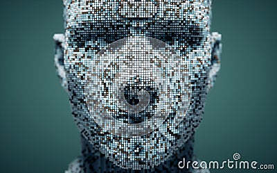 Male portrait made of voxels. Complexity and futuristic concept Cartoon Illustration