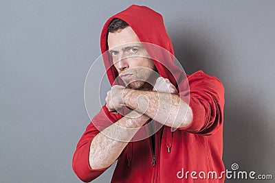 Male power concept for unhappy 40s man Stock Photo