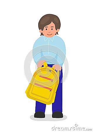 Male primary school student holding backpack Vector Illustration