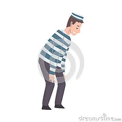 Male Prisoner in Striped Clothing, Man Playing Quest Reality Game Vector Illustration Vector Illustration