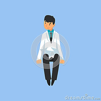 Male Professional Doctor Character in Sitting Pose, Worker of Medical Clinic or Hospital in White Lab Coat Vector Vector Illustration