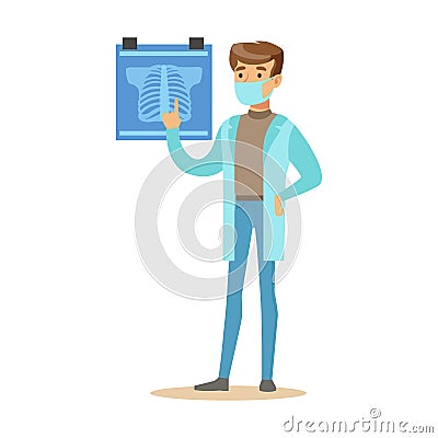 Male Radiologist Doctor Wearing Medical Scrubs Uniform Working In The Hospital Part Of Series Of Healthcare Specialists Vector Illustration