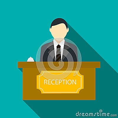 Male receptionist at hotel reception icon Vector Illustration