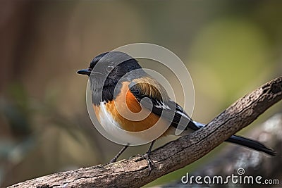 male redstart bird perched on twig, with its vibrant plumage in full view Stock Photo