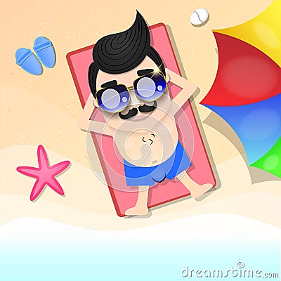 Male Resting the Beach Vector Illustration