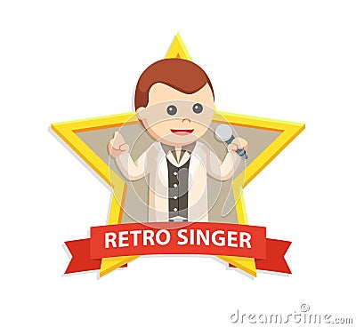 Male retro singer holding a microphone on emblem Vector Illustration