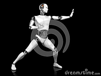 Male robot in fighting karate pose. Stock Photo