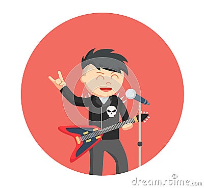 Male rock singer standing with guitar Vector Illustration