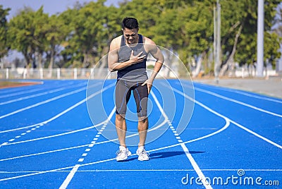 Male runner athlete chest injury and pain Stock Photo