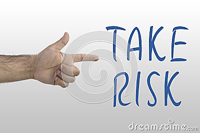 Male`s hand showing to Take Risk. Taking risk, danger chance concept. Stock Photo